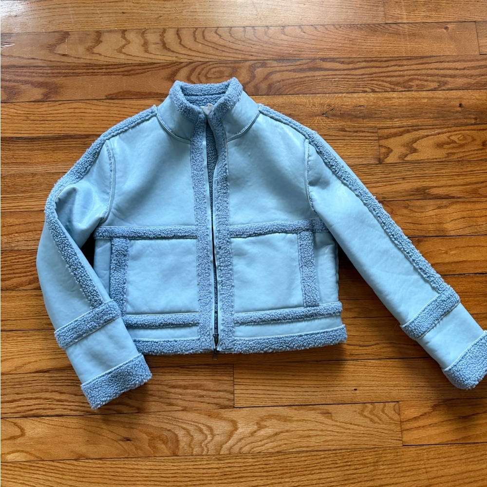 sundays Pale Blue Sherpa-Trim faux leather Jacket